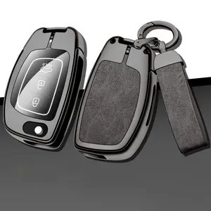 Housse de protection pour clé de voiture en alliage de zinc avec logo en métal et cuir pour Hyundai Solaris Ix35 Ix45 Elantra Santa Fe Hb20 Verna Hy15/hy20