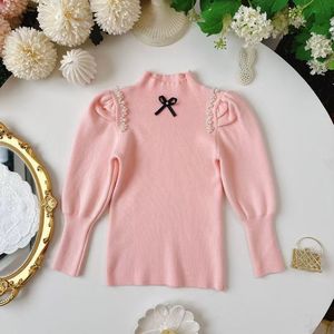 <span class=keywords><strong>Pull</strong></span> de base d'hiver pour filles - Haut tricoté élégant à col en dentelle de couleur unie pour petites filles - Product Image 5