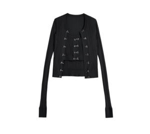 Knitted <strong>Cardigan</strong> Guangzhou Clothing Factory Two Pieces Custom Knit <strong>Sets</strong> Sweaters for Women <strong>Twin</strong> <strong>Set</strong> Crop Top Sweater - Product Image 4