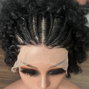 Perruques en cheveux humains tissées à la main, fabriquées à partir de vrais cheveux humains, présentant un design de <span class=keywords><strong>coiffure</strong></span> de style africain avec des dimensions de 13x4. - Product Image 4