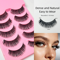 Cils noirs à bandes, longueurs mixtes naturelles 14mm, bande transparente invisible, effet œil de chat, faux cils en fourrure 3D, réutilisables - Faits à la main 0.03mm