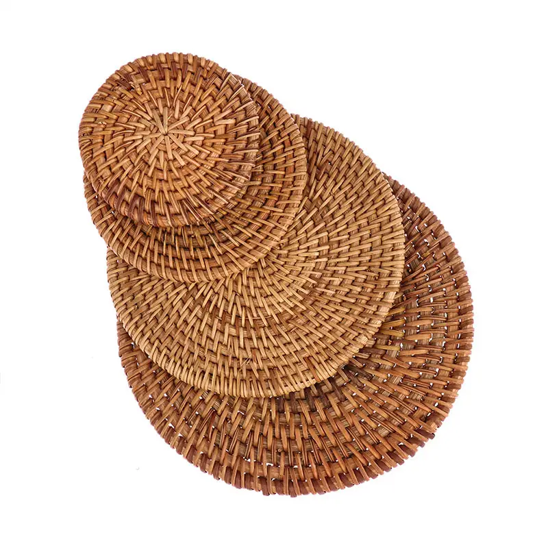 Rattan Coasters Bowl Pad Handmade Placemats Natural, Round Woven Placemat
