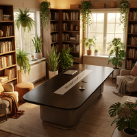 Table de réunion de luxe pour PDG, finition brillante, plateau en MDF E1, bureau de salle de réunion avec hub d'alimentation intégré, mobilier de bureau