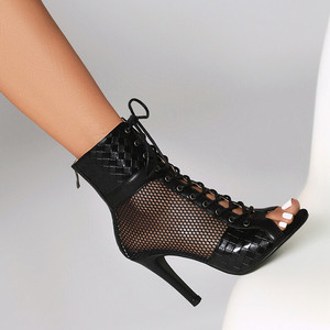שחור 9 ס "מ פטיש לטיניות ג 'אז לטיני ריקוד נעלי עקבים גבוהים מלבב רשת טנגו ריקוד מגפיים לנשים - Product Image 4