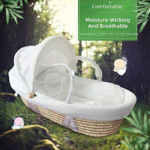 Panier de Moïse tissé à la main pour bébé, <span class=keywords><strong>lit</strong></span> portable avec matelas en éponge douce, coussin textile et cadre de support - Product Image 2