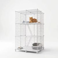 Cage pour chat pliable carrée de luxe écologique en fil de fer, style antique classique, enclos pour animaux de compagnie pour petits animaux, fermeture moderne à boutons