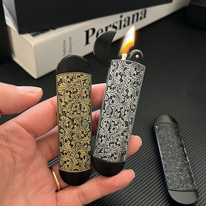 Encendedor de Aceite de Aleación de Zinc con Grabado Retro Vintage, Patrón de Espiral Único, para Uso en Exteriores, Caja de Regalo - Product Image 2
