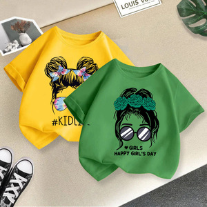 T-shirts décontractés en coton respirant à manches courtes et col rond imprimés de dessins animés pour filles, style OEM, pour l'été - Product Image 3