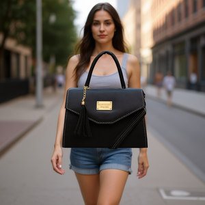 Sac bandoulière noir Fana Lizeth pour femme avec décoration en pompon, doublure en polyester, fermeture à fermoir, matériau végétalien, toutes saisons - Product Image 2