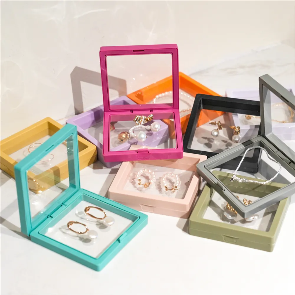 3D Floating Frame Display Case Reusable Clear Film Box Package Box Rings Earring Jewelry Display Showcase For Coin Collect