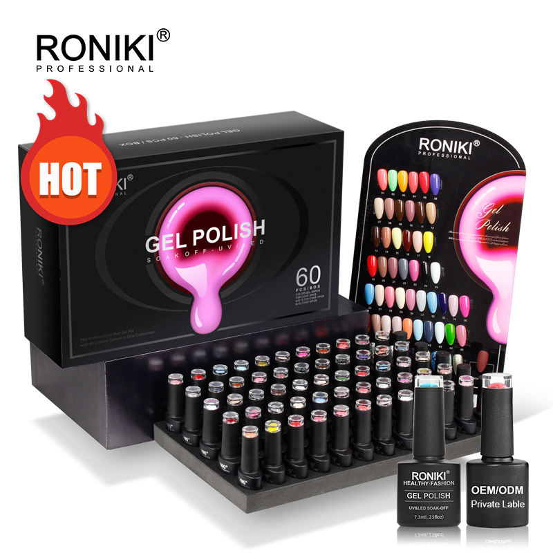 RONIKI nails polish colour uv gel set 60pcs Nail Art Salon Base and Top Coat Enamel Varnish Uv gel nail polish set