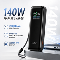 Batterie externe 140W 20000mAh avec câbles USB-C intégrés, écran TFT, charge multi-appareils, portable, idéale pour les voyages