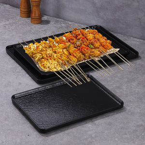Black Rectangular Melamine Stone Pattern <b>Grilling</b> Tray For Beef Lamb Serving - Product Image 2