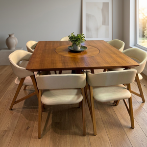 Juego de Mesa de Comedor Cuadrada Grande de Madera, Estilo Moderno y Minimalista, con Práctico Plato Giratorio, de Indonesia - Product Image 2