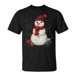 Camiseta con diseño de muñeco de nieve, tejido de punto, ganchillo, diseño de acolchado, algodón negro, unisex, talla para adultos - Product Image 2
