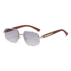 <b>Frameless</b> Color Changing Sunglasses Metal <b>Frame</b> Wood Grain Temples UV400 Unisex Street Style - Product Image 5
