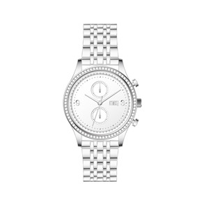 นาฬิกาควอทซ์สายโลหะสำหรับผู้หญิง ขอบหน้าปัดตกแต่ง ใช้งานได้หลากหลายทั้งในชีวิตประจำวันและงานปาร์ตี้ - Product Image 1