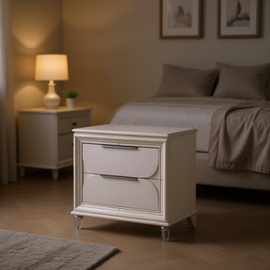 Comodino Tarian con Finitura Bianco Perla, 2 Cassetti, Arredamento Moderno per Camera da Letto - Product Image 2