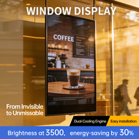Affichage numérique pour vitrine à haute luminosité 3500 nits, 43-86 pouces, système Android, capteur de lumière, CMS basé sur le cloud gratuit, animation publicitaire