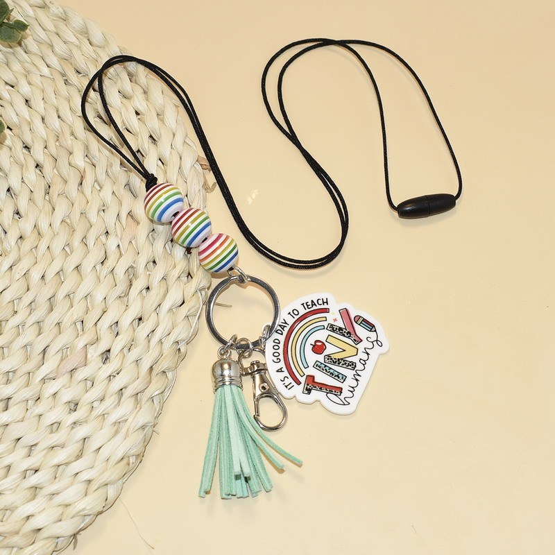 Trendy Coffee Cup Wristlet Coffee Teach Repeat Bracelet Silicone Bead Bracelet Keychain Lanyard Set Gifts for Teacher Image 3