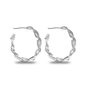 Boucles d'oreilles créoles torsadées élégantes pour femmes, plaquées rhodium, avec pierres en cristal, bijoux de fête, style classique, en alliage - Product Image 1