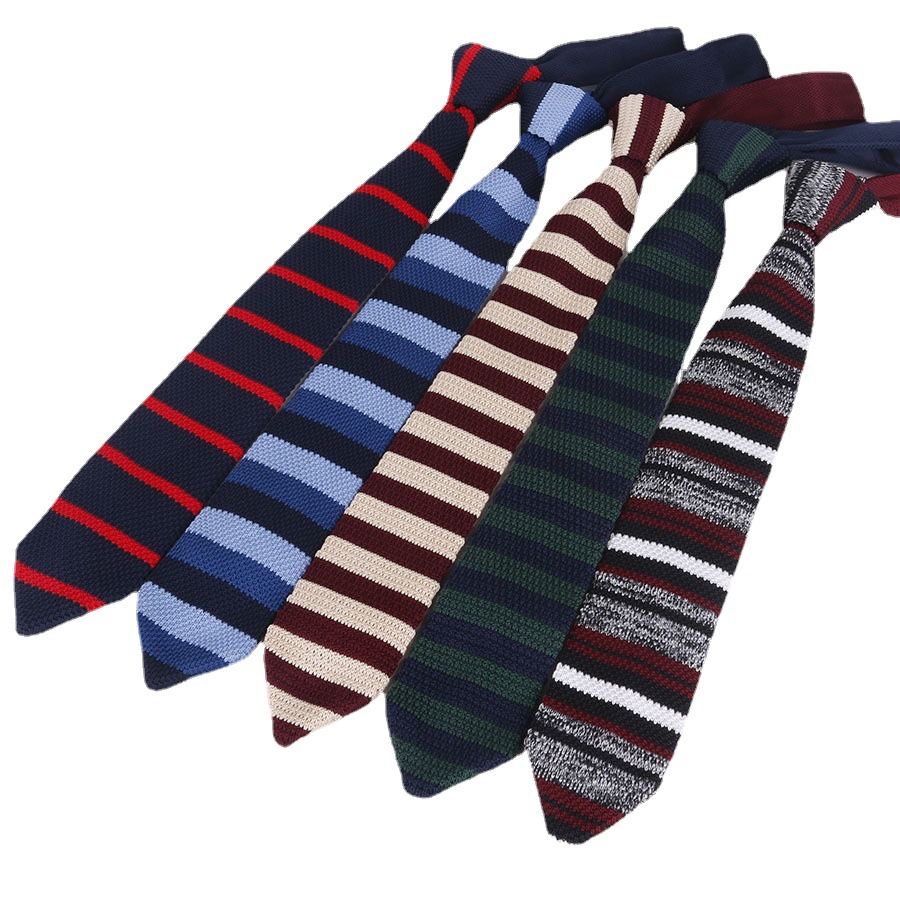 Мужской вязаный галстук шириной 7 см, повседневные треугольные полосатые галстуки, тканый галстук, британский стиль, тонкие вязаные галстуки для мужчин