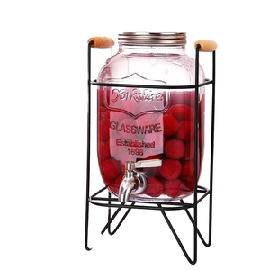 Distributeur d'<span class=keywords><strong>eau</strong></span> en verre de qualité alimentaire 4L 5L 8L Robinet d'<span class=keywords><strong>eau</strong></span> pour boissons Base en bois et métal avec couvercle - Product Image 2