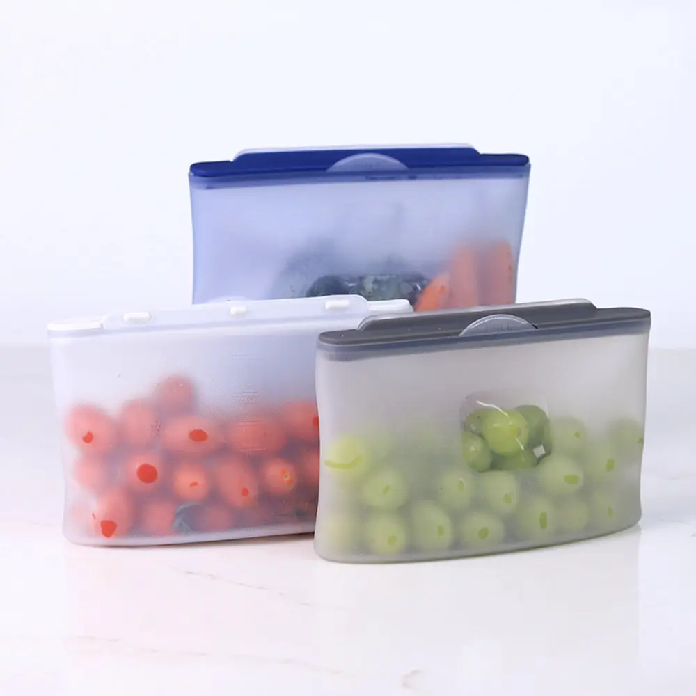 Eco-friendly leakproof microwaveable 750ml 1500ml stand up pouch silicone reusable food storage bags