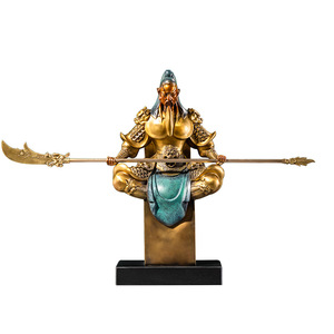 Statue en laiton de Guan Gong, figurine puissante en cuivre et or, faite à la main, décoration de salon - Product Image 5