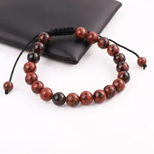 Yiwu Jewelry Factory Making 8MM Natural Stone Cat Eye Jasper Beads Handmade Macrame Friendship Bracelet Adjustable Men Women