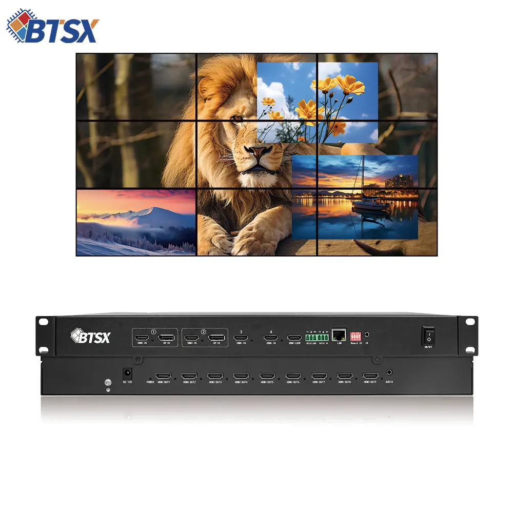 Bitvisus 2x2 2x3 2x4 3x3 4K60 PIP 4 อินพุต 9 เอาต์พุต OEM ODM LCD LED โปรเซสเซอร์วิดีโอ