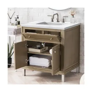 CBMmart American 36 pollici Chicago Pure Solid Wood Single Vanity White Washed Oak Material lavelli da bagno vanità