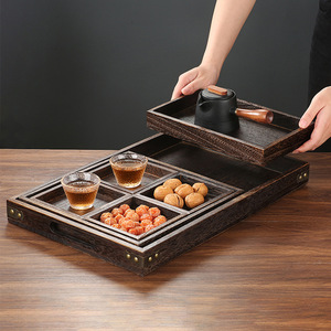 Solid Wood Tea <b>Tray</b> Set With <b>Snack</b> <b>Trays</b> Charcoal Color For Tea Serving And Dessert Presentation - Product Image 2