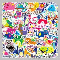 Pegatinas Originales de Animales de Dibujos Animados para Niños, Calcomanías Impermeables Educativas en Inglés para Álbumes de Recortes, Cuadernos y Laptops