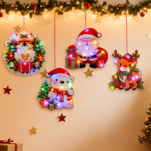 Lighted Christmas Hanging <b>Ornament</b> LED Santa Reindeer Bear Wreath Sign Christmas Door Window <b>Light</b> <b>Up</b> Decoration - Product Image 1