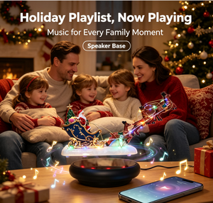 Traîneau du Père Noël 3D lévitant avec haut-parleur Bluetooth, base LED à dégradé à commande tactile, rennes volants, décoration de Noël pour la maison - Product Image 6