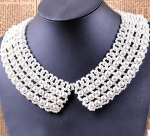 Moda retrò donna bianco/nero perla fatta a mano colletto intrecciato collana di perle - Product Image 3