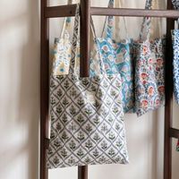 Sac fourre-tout bohème personnalisé avec logo, imprimé floral indien, en toile, pour boutique, vente au détail et cadeau de voyage
