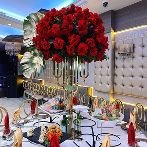 Gran oferta, decoración de boda, camino de plomo, soporte de flores de metal dorado, <span class=keywords><strong>mesa</strong></span> de boda, piezas de <span class=keywords><strong>centro</strong></span>, decoración de <span class=keywords><strong>mesa</strong></span> de fiesta de boda - Product Image 3