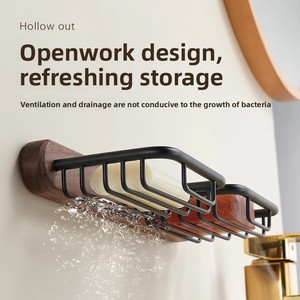 Light Luxury Design Wood <b>Wall</b>-Mounted Soap Box Drainage No-Drill <b>Storage</b> <b>Rack</b> for Bathroom - Product Image 4