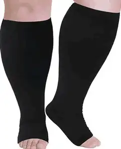 Calcetines de compresión hasta la rodilla para hombre y mujer, calcetín médico de alta calidad con punta abierta, tamaño Extra grande, 2 grados