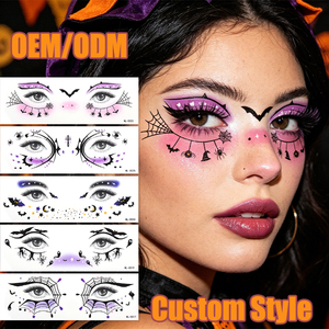 Autocollants de <span class=keywords><strong>tatouage</strong></span> temporaire pour le visage, étiquettes privées personnalisées OEM, pour Halloween, maquillage des yeux, tatouages faciaux imperméables en gros pour les fêtes - Product Image 1