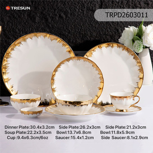 TRESUN Ensemble de vaisselle nordique en gros, ensemble de tasses à café, emballage personnalisé OEM, vaisselle en porcelaine gaufrée à bord doré - Product Image 2