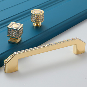 <b>Gold</b> Diamond Inlaid <b>Cabinet</b> Handle Bar Zinc Alloy Minimalist Wardrobe Drawer Door <b>Knob</b> Hardware Furniture Pulls - Product Image 4
