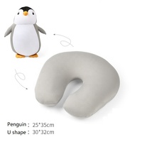 Convertible 2-in-1 U-vormig pinguïn reis kussen voor kinderen, draagbaar & draagbaar te dragen met fruitprint ontwerp