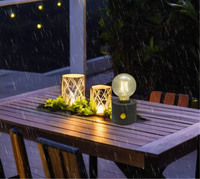 Lampes de table sans fil à piles au design vintage, avec abat-jour en verre ABS, ampoule LED à filament, interrupteur à bouton, intensité réglable, blanc chaud, Type-C