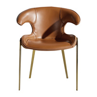 Chaise de salle à manger de luxe italienne avec dossier en cuir marron moderne et pieds en acier inoxydable pour salon d'hôtel