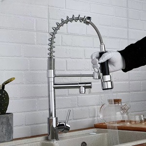 <span class=keywords><strong>Rubinetto</strong></span> da cucina moderno a 360° regolabile e <span class=keywords><strong>flessibile</strong></span> in ottone cromato con doppio beccuccio a molla, monocomando e doccetta estraibile, montaggio su piano - Product Image 2