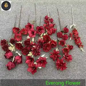 J-346 mariage décoration fleur coureur combinaison florale grande tige artificielle Consolida Ajacis rouge foncé fleurs artificielles