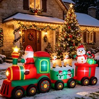 Train gonflable de Noël personnalisé de grande taille avec Père Noël, rennes et bonhomme de neige, décoration extérieure gonflable pour la cour avec lumières LED
